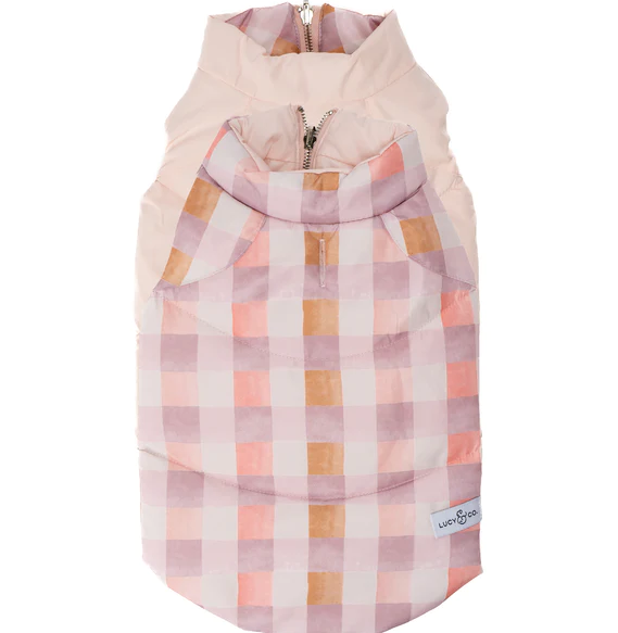 Lucy & Co Dog Coat Reversible Puffer Vest Daisy Delight